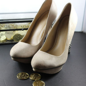Zara Basic Suede Pumps Tribal Textured Heel SZ. 38